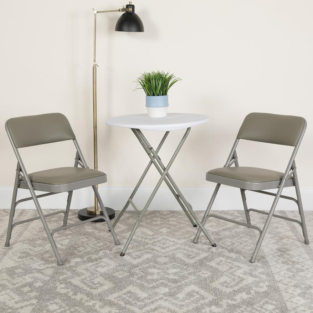 HERCULES Series Curved Triple Braced & Double Hinged Gray Vinyl Metal Folding Chair