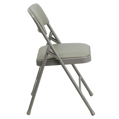 HERCULES Series Curved Triple Braced & Double Hinged Gray Vinyl Metal Folding Chair