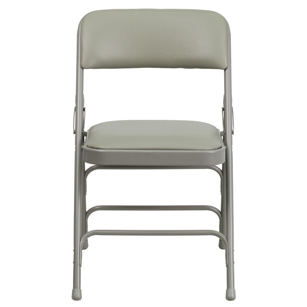 HERCULES Series Curved Triple Braced & Double Hinged Gray Vinyl Metal Folding Chair