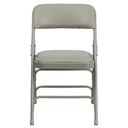 HERCULES Series Curved Triple Braced & Double Hinged Gray Vinyl Metal Folding Chair