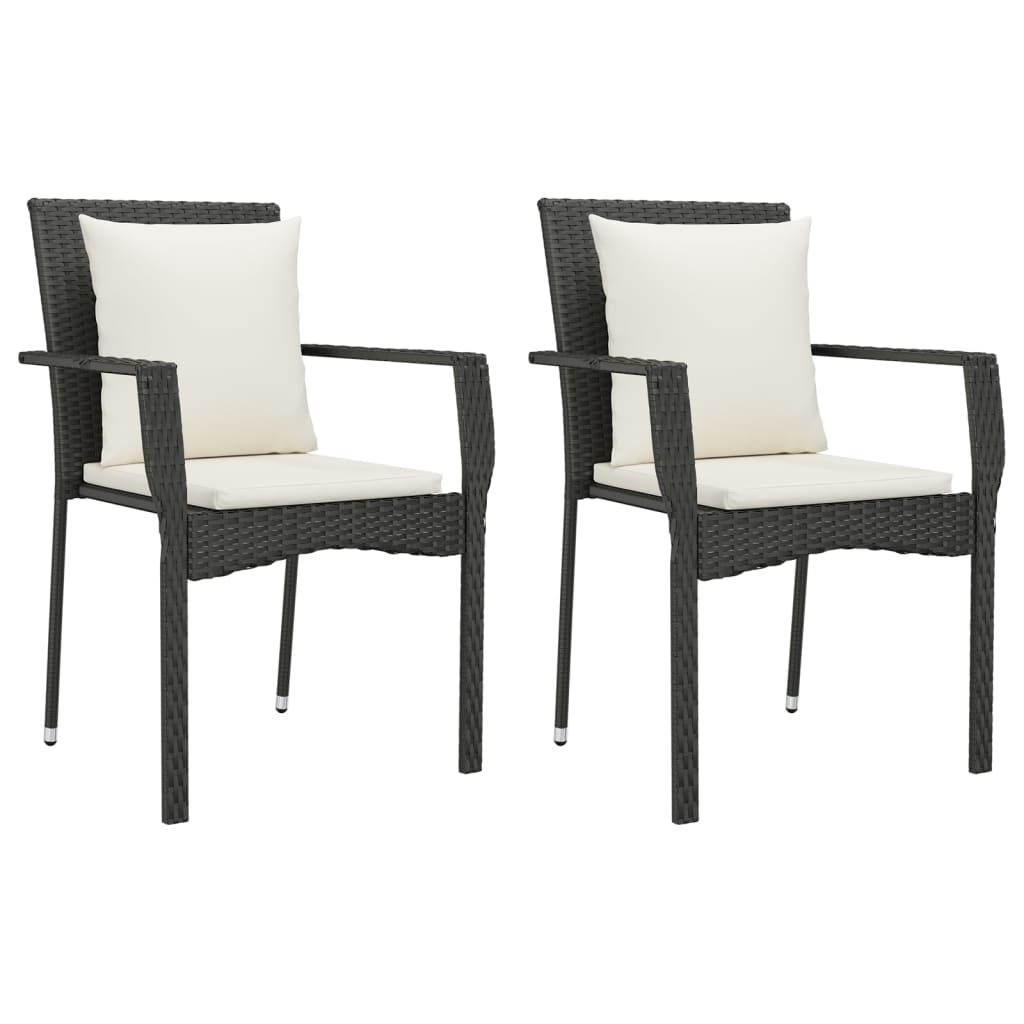 vidaXL Patio Chairs with Cushions 2 pcs Poly Rattan Black