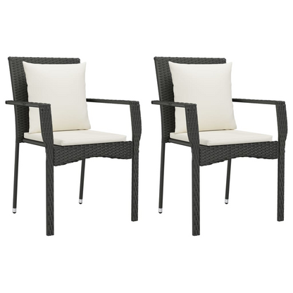 vidaXL Patio Chairs with Cushions 2 pcs Poly Rattan Black