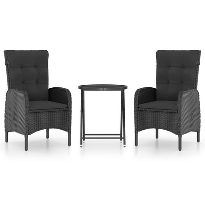 vidaXL 3 Piece Patio Bistro Set Poly Rattan and Glass Black