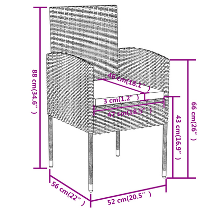 vidaXL 3 Piece Patio Dining Set Poly Rattan Anthracite