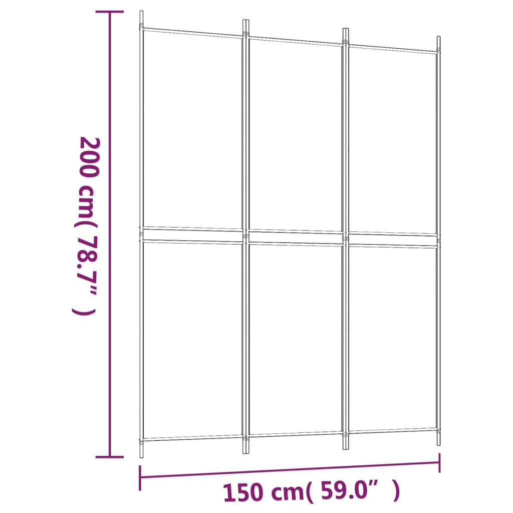 vidaXL 3-Panel Room Divider White 59.1"x78.7" Fabric