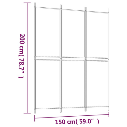 vidaXL 3-Panel Room Divider White 59.1"x78.7" Fabric