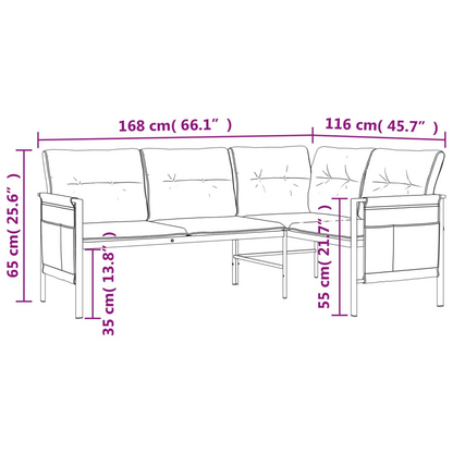vidaXL Patio Corner Sofa Anthracite Steel and Textilene