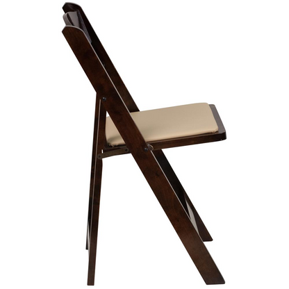 HERCULES Series Fruitwood Wood Folding Chair with Vinyl Padded Seat