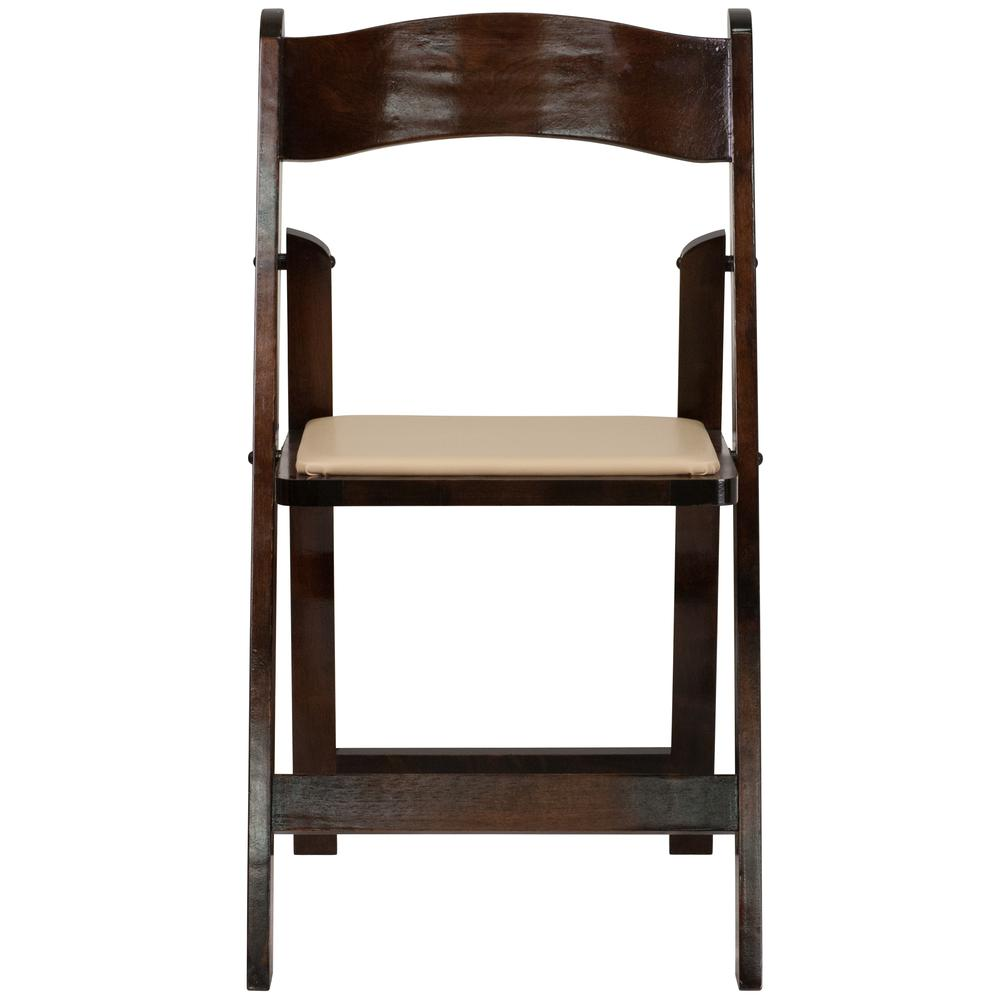 HERCULES Series Fruitwood Wood Folding Chair with Vinyl Padded Seat