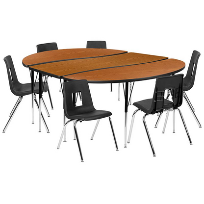 86" Oval Wave Collaborative Laminate Activity Table Set with 18" Student Stack Chairs, Oak/Black
