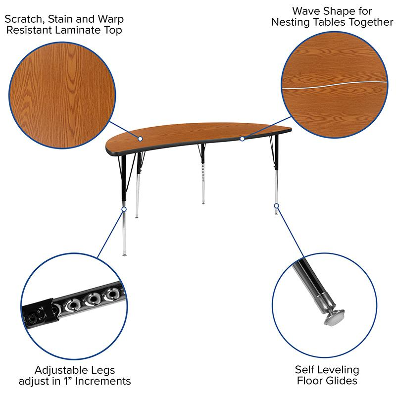 86" Oval Wave Collaborative Laminate Activity Table Set with 18" Student Stack Chairs, Oak/Black