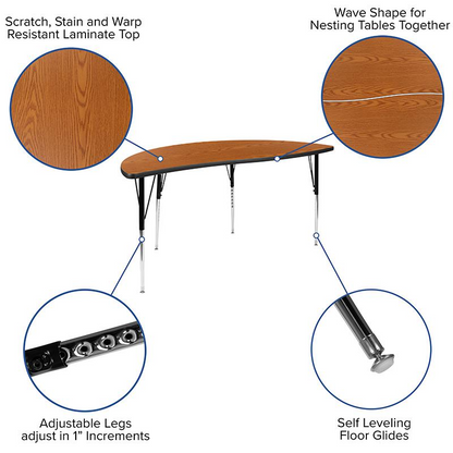 86" Oval Wave Collaborative Laminate Activity Table Set with 18" Student Stack Chairs, Oak/Black