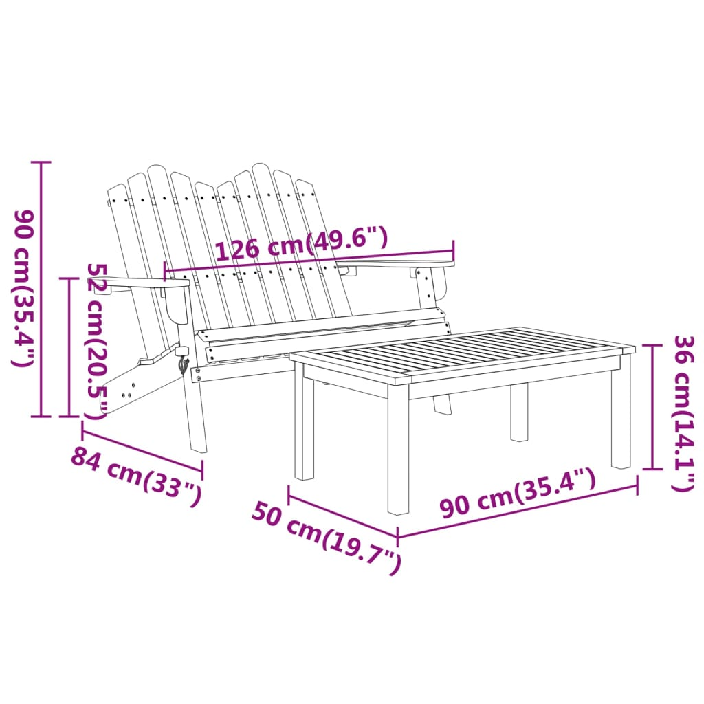 vidaXL 2 Piece Adirondack Patio Lounge Set Solid Wood Acacia