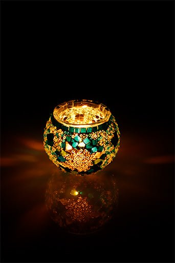 Turquaz and White Large Star Mosaic Glass Candle Holder  - Luxury Turkish Handmade Moroccan Mid Century Candle Holder