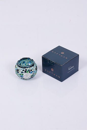 Turquaz and White Large Star Mosaic Glass Candle Holder  - Luxury Turkish Handmade Moroccan Mid Century Candle Holder