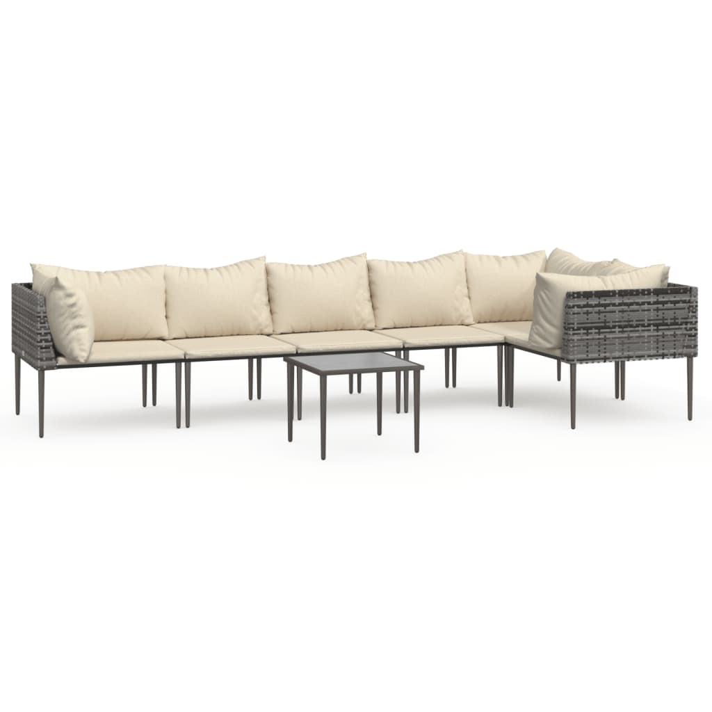 vidaXL 7 Piece Patio Lounge Set with Cushions Gray Poly Rattan