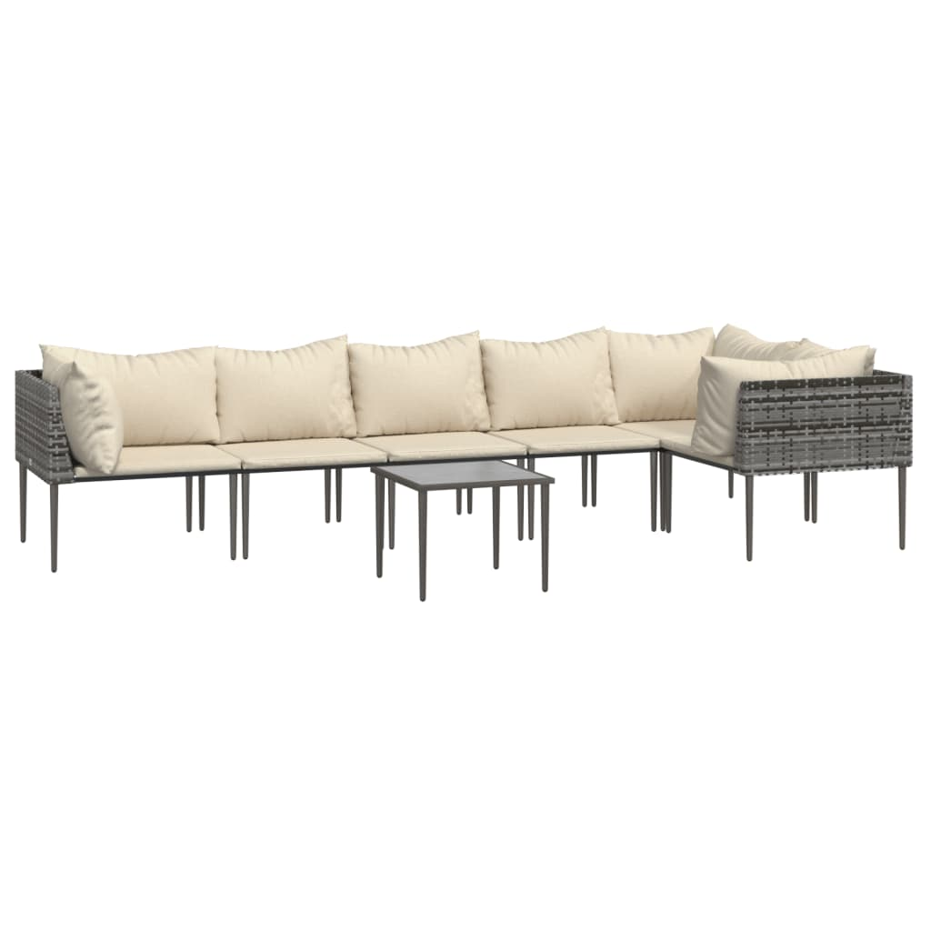 vidaXL 7 Piece Patio Lounge Set with Cushions Gray Poly Rattan