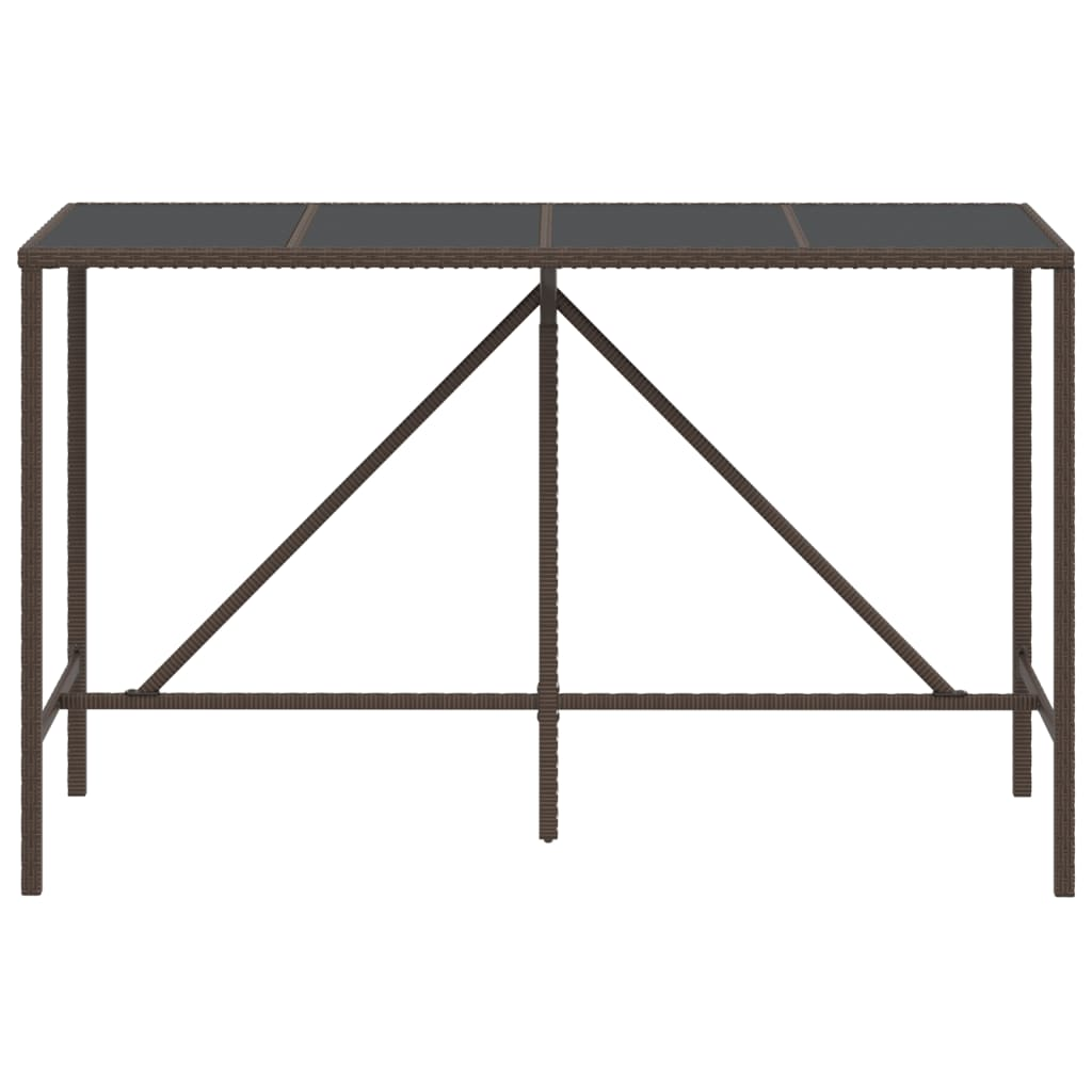 vidaXL Bar Table with Glass Top Brown 70.9"x27.6"x43.3" Poly Rattan