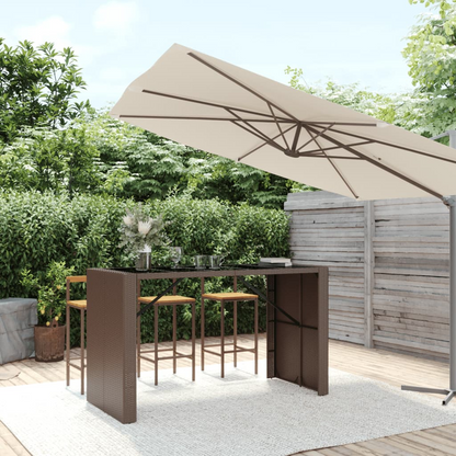 vidaXL Bar Table with Glass Top Brown 72.8"x31.5"x43.3" Poly Rattan