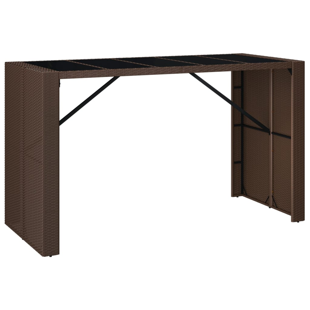vidaXL Bar Table with Glass Top Brown 72.8"x31.5"x43.3" Poly Rattan