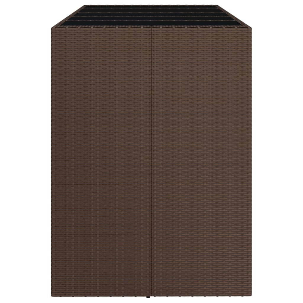 vidaXL Bar Table with Glass Top Brown 72.8"x31.5"x43.3" Poly Rattan