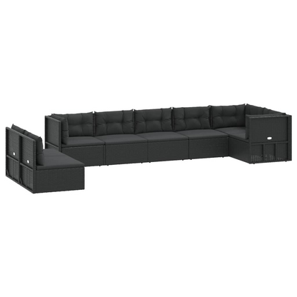 vidaXL 8 Piece Patio Lounge Set with Cushions Black Poly Rattan