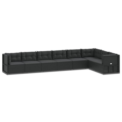 vidaXL 8 Piece Patio Lounge Set with Cushions Black Poly Rattan