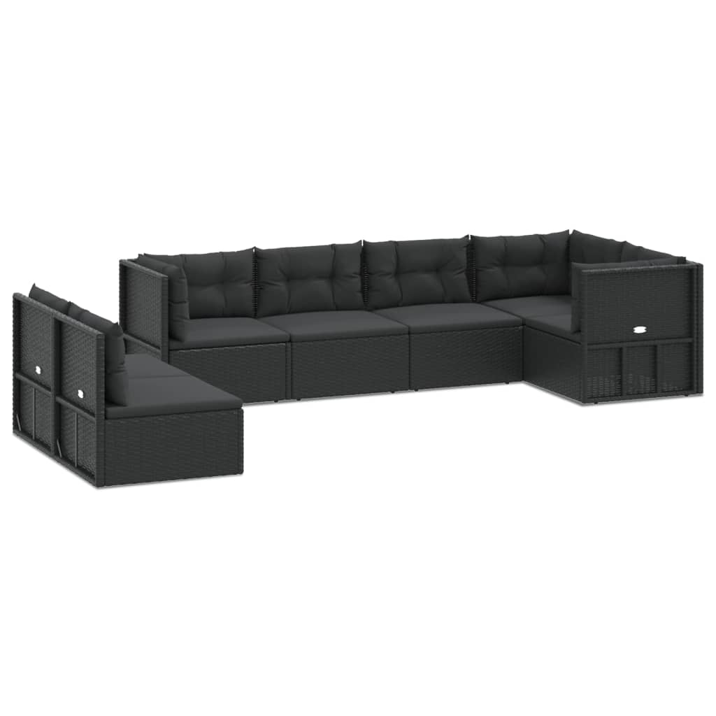 vidaXL 7 Piece Patio Lounge Set with Cushions Black Poly Rattan