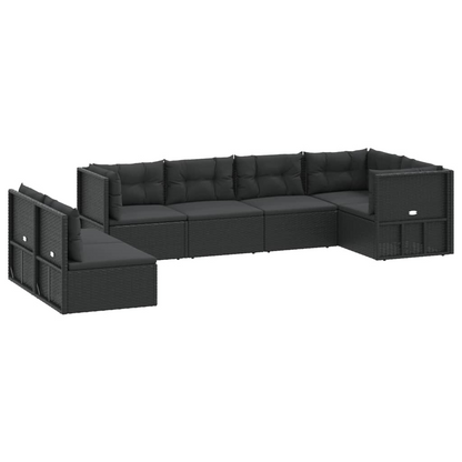 vidaXL 7 Piece Patio Lounge Set with Cushions Black Poly Rattan