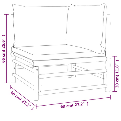 vidaXL 3 Piece Patio Lounge Set with Light Gray Cushions Bamboo