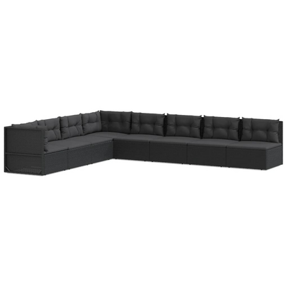 vidaXL 8 Piece Patio Lounge Set with Cushions Black Poly Rattan