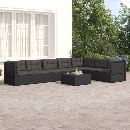 vidaXL 7 Piece Patio Lounge Set with Cushions Black Poly Rattan