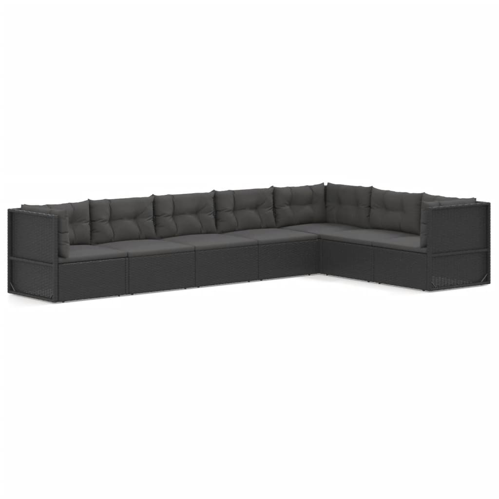 vidaXL 7 Piece Patio Lounge Set with Cushions Black Poly Rattan