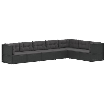 vidaXL 7 Piece Patio Lounge Set with Cushions Black Poly Rattan