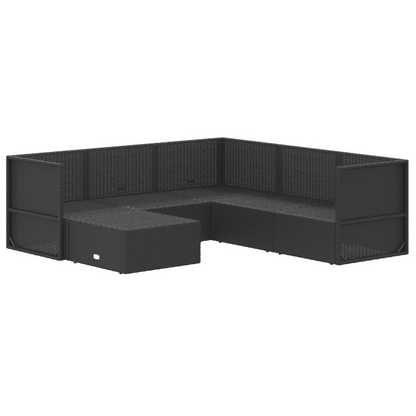 vidaXL 6 Piece Patio Lounge Set with Cushions Black Poly Rattan