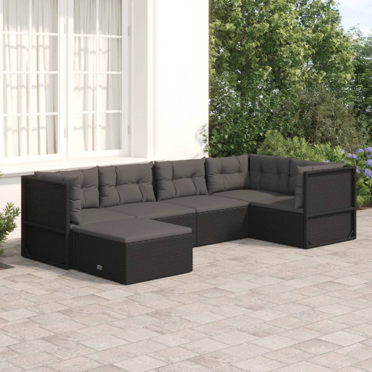 vidaXL 6 Piece Patio Lounge Set with Cushions Black Poly Rattan