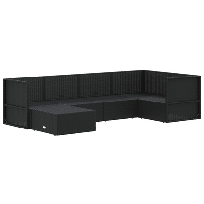vidaXL 6 Piece Patio Lounge Set with Cushions Black Poly Rattan