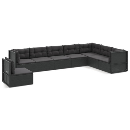 vidaXL 8 Piece Patio Lounge Set with Cushions Black Poly Rattan