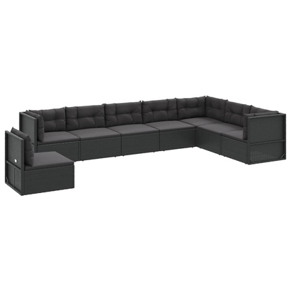 vidaXL 8 Piece Patio Lounge Set with Cushions Black Poly Rattan