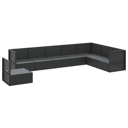 vidaXL 8 Piece Patio Lounge Set with Cushions Black Poly Rattan