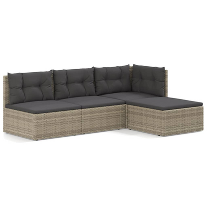 vidaXL 4 Piece Patio Lounge Set with Cushions Gray Poly Rattan
