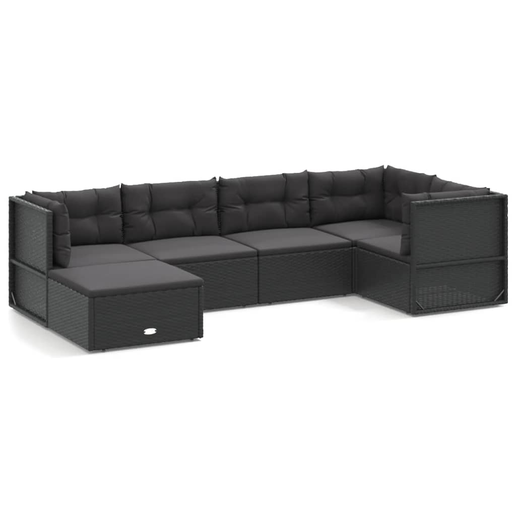 vidaXL 6 Piece Patio Lounge Set with Cushions Black Poly Rattan