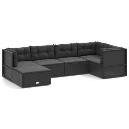 vidaXL 6 Piece Patio Lounge Set with Cushions Black Poly Rattan