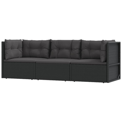 vidaXL 3 Piece Patio Lounge Set with Cushions Black Poly Rattan