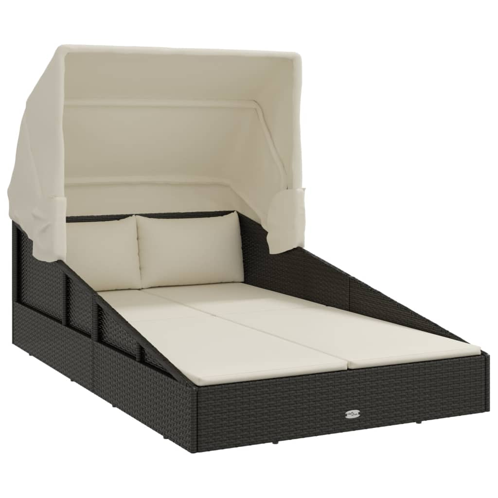 vidaXL Sunbed with Foldable Roof Black 78.7"x44.9"x50.4" Poly Rattan