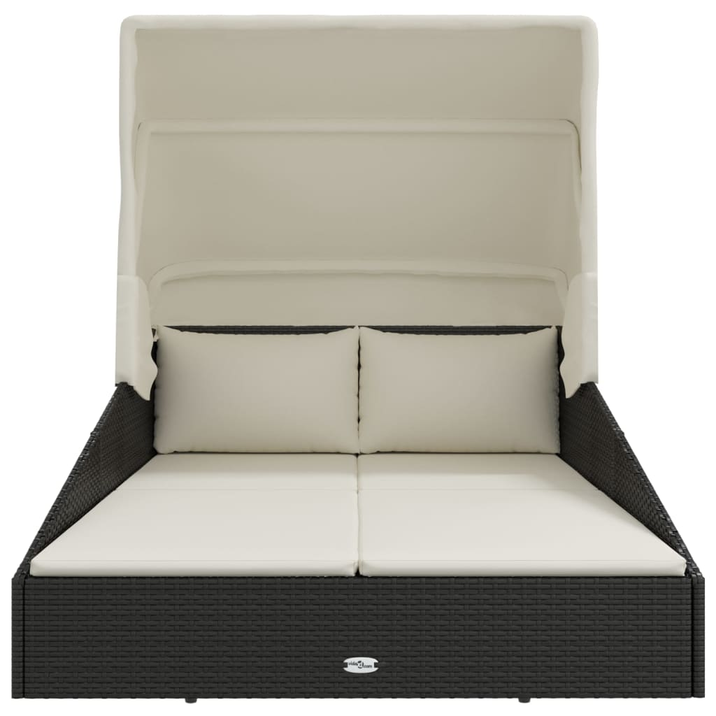 vidaXL Sunbed with Foldable Roof Black 78.7"x44.9"x50.4" Poly Rattan