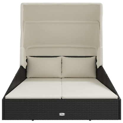 vidaXL Sunbed with Foldable Roof Black 78.7"x44.9"x50.4" Poly Rattan