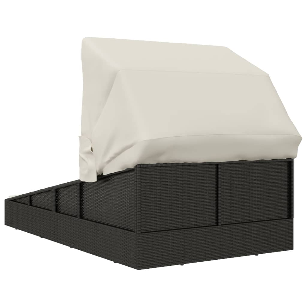 vidaXL Sunbed with Foldable Roof Black 78.7"x44.9"x50.4" Poly Rattan