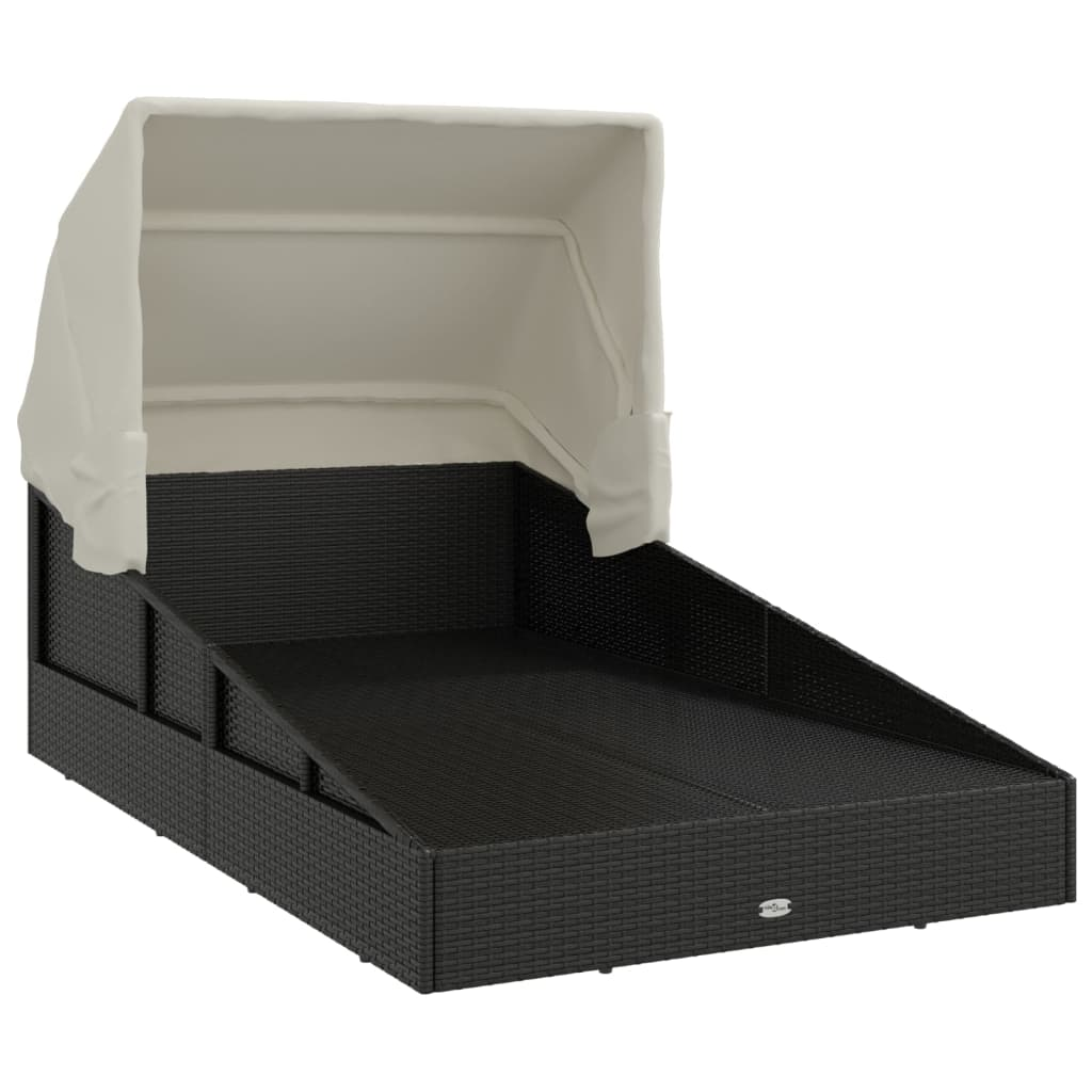 vidaXL Sunbed with Foldable Roof Black 78.7"x44.9"x50.4" Poly Rattan