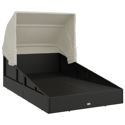 vidaXL Sunbed with Foldable Roof Black 78.7"x44.9"x50.4" Poly Rattan
